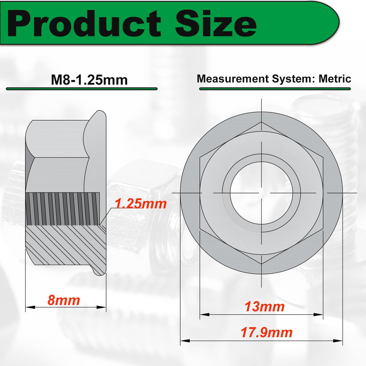 M8 Serrated Flange Nut, 15pcs M8-1.25mm Hexagon Flange Nuts