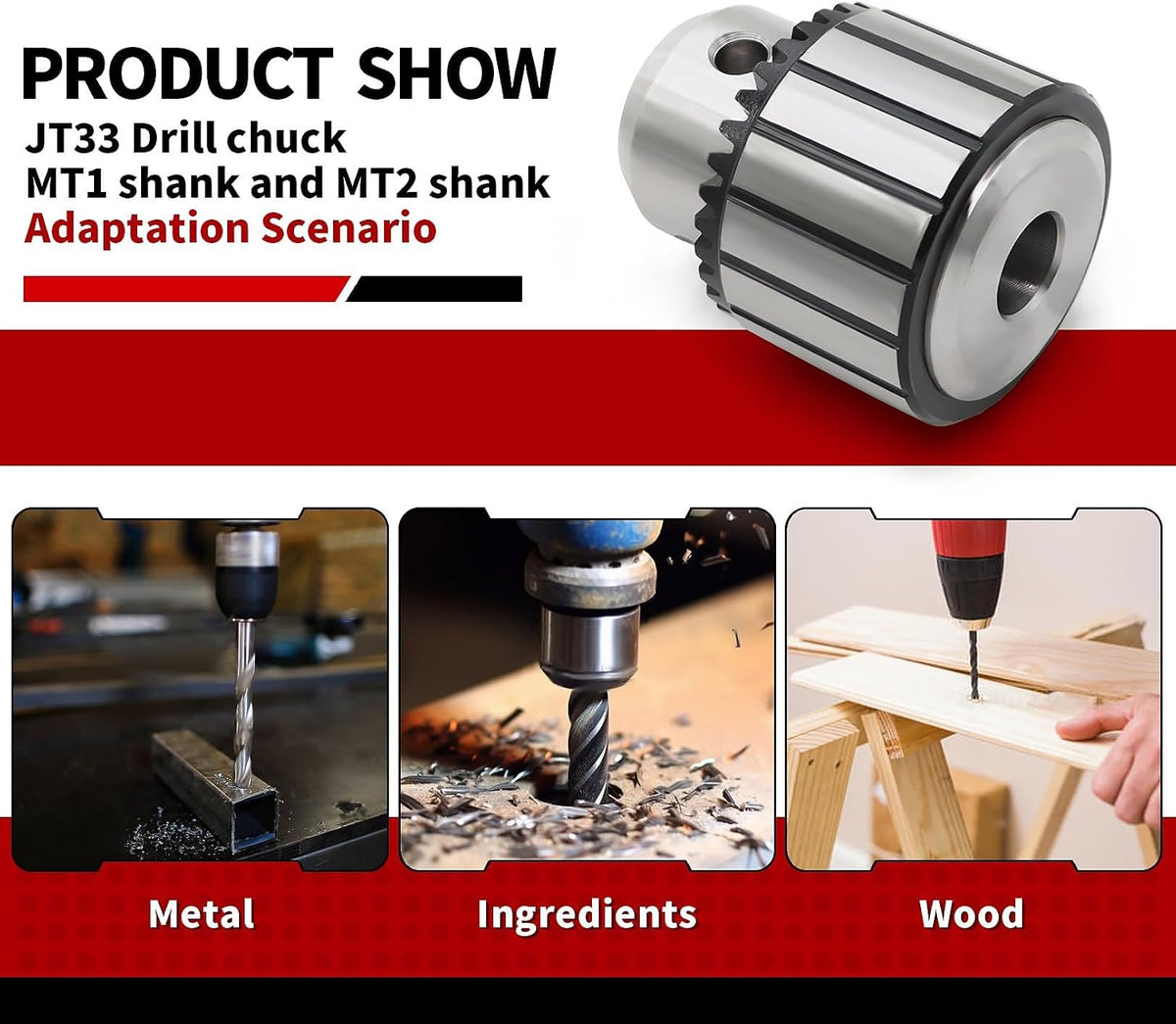 Nakkaa 1/32-1/2 Inch JT33 Drill Chuck with MT1 and MT2 Morse Shank