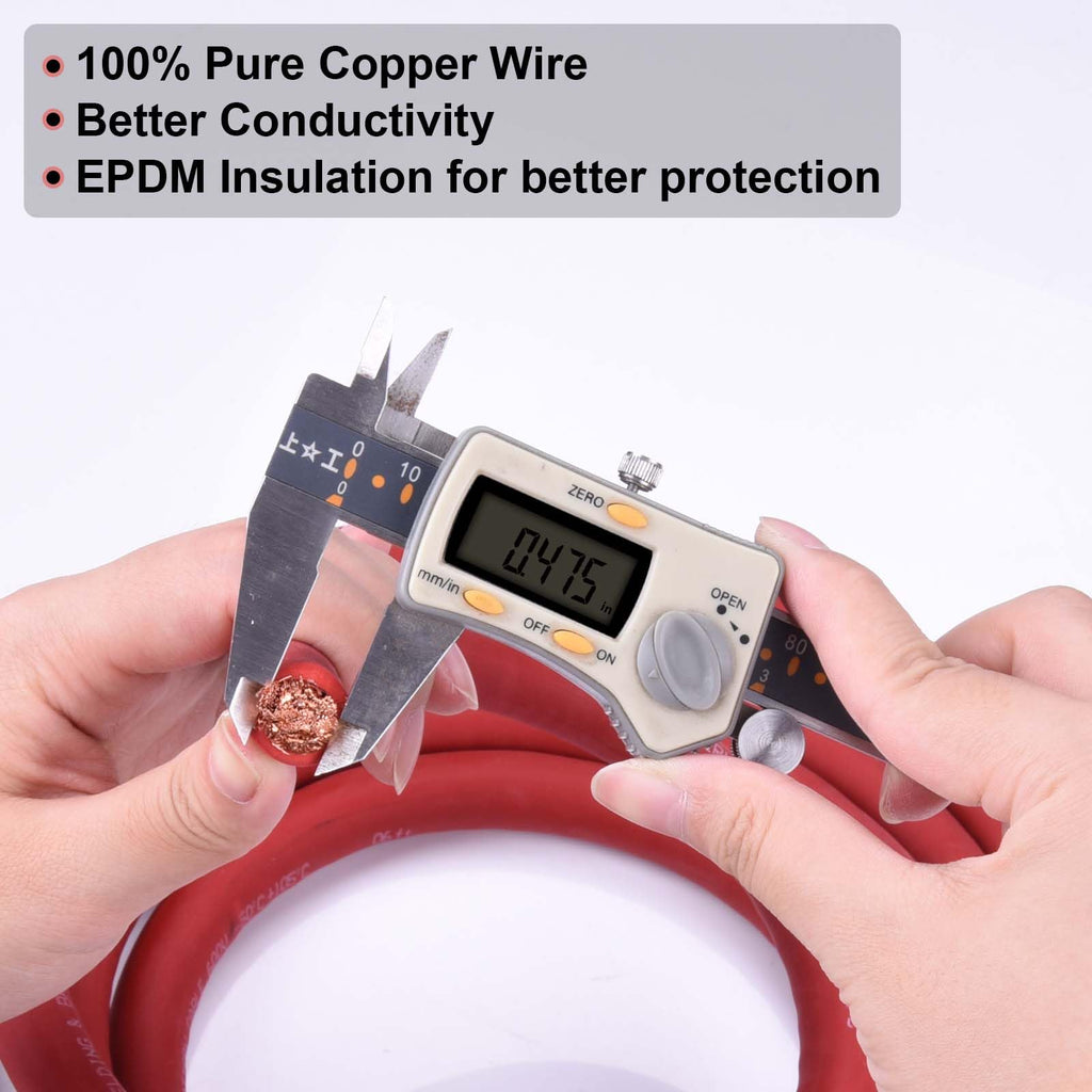 Shirbly 2/0AWG Battery Cable 10FT Red & Black, Copper Ring Terminals