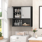 Locking Metal Wall Mounted Garage Storage Cabinet with Doors and Shelves