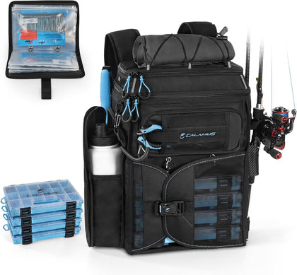 GearMaster Tackle Backpack with Bait Binder, Large Lightweight Water-Resistant Fishing Bag, Rod Holders, Food Storage