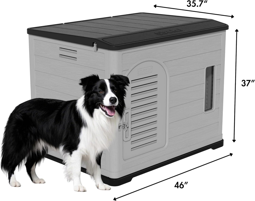 XLarge Durable Plastic Dog House for Big Dogs - Indoor Outdoor Double-Layer Insulated Doghouse with Open-Top Cover