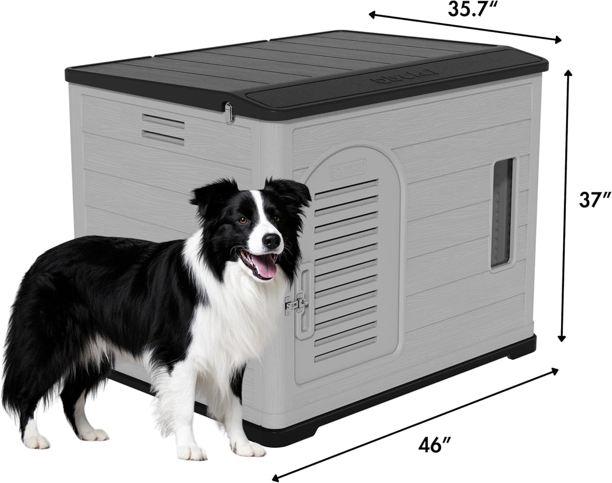 XLarge Durable Plastic Dog House for Big Dogs - Indoor Outdoor Double-Layer Insulated Doghouse with Open-Top Cover
