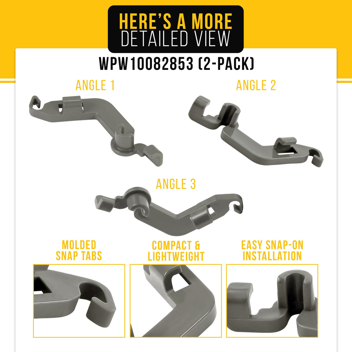 WPW10082853 Dishwasher Tine Row Pivot for Whirlpool Kenmore (2-Pack)