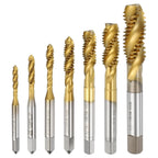 7 Pack Spiral Flute Tap Set High Speed Steel M35 Titanium Coating