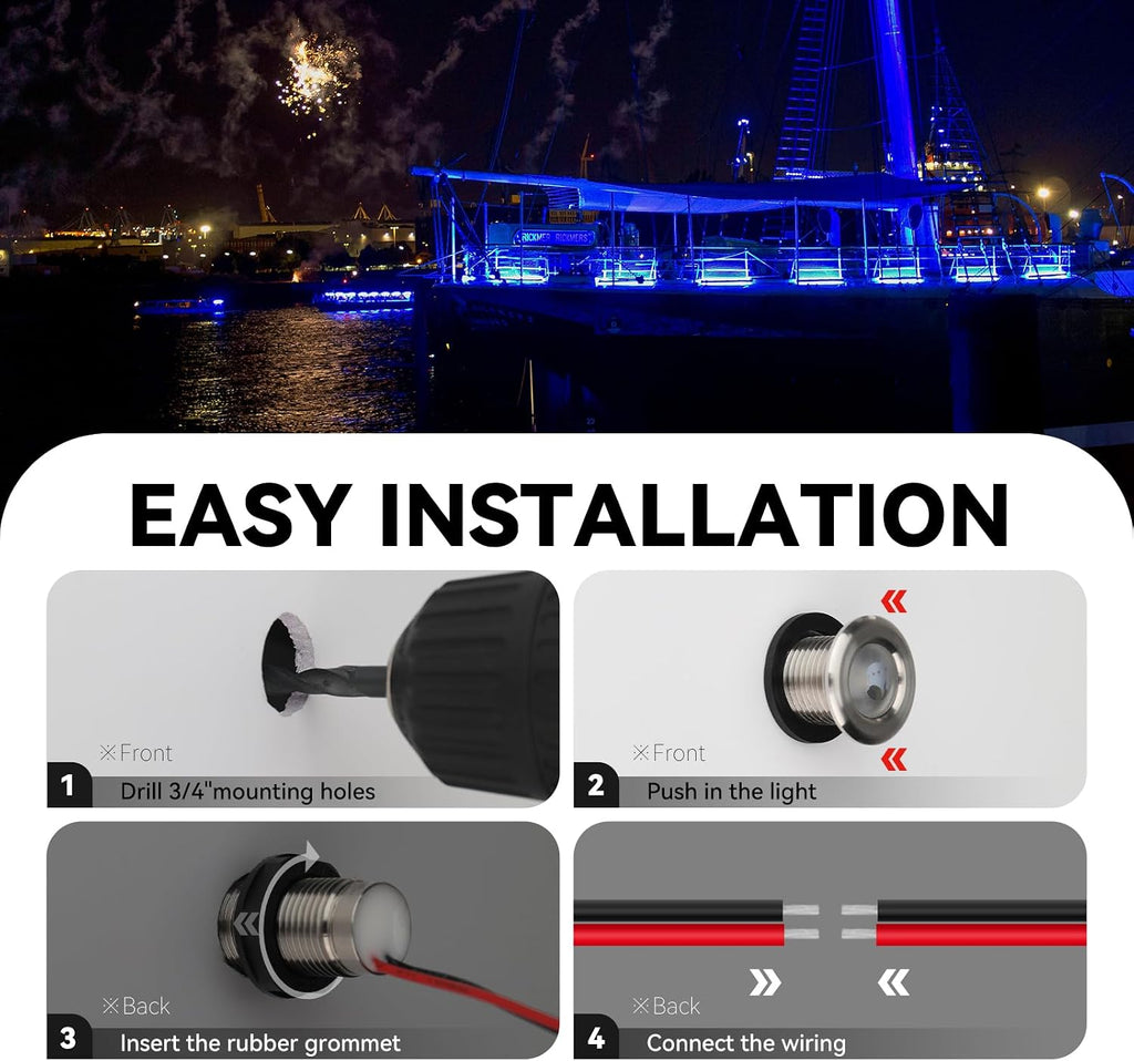 Marine LED Boat Interior Lights, 12V-24V, 4PCS Blue, IP68