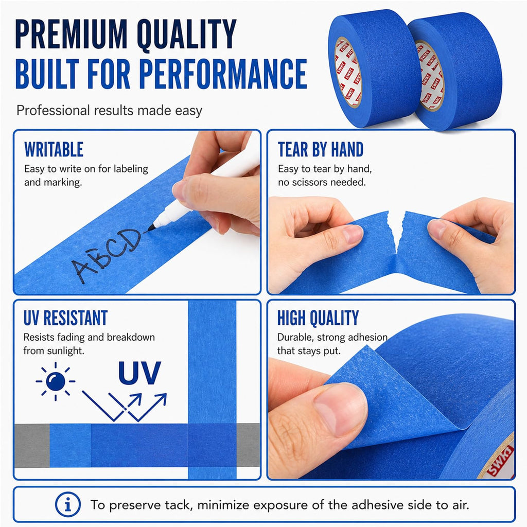 Blue Painters Tape 2 Inch Wide – 18 Rolls x 55 Yards (990 Total Yards), Clean Removal Masking Tape for Sharp Paint