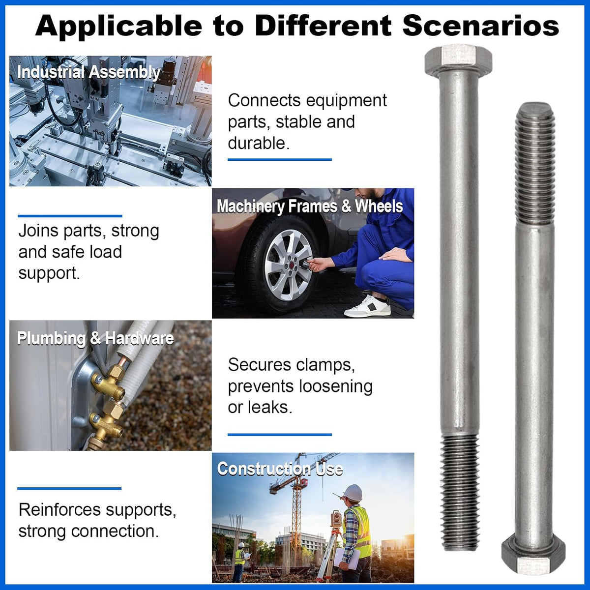 15 Pack 1/2-13 x 6'' Hex Head Cap Screw Bolt 304 Stainless Steel