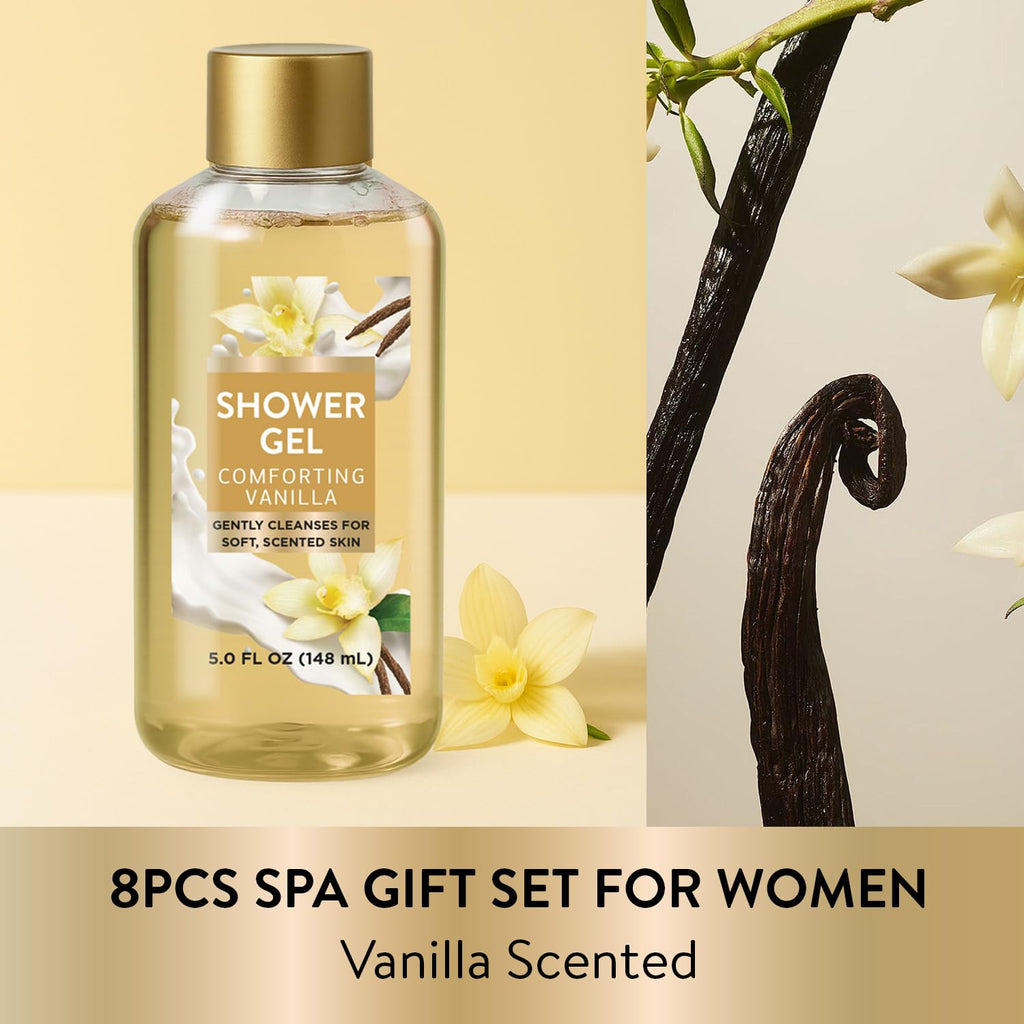 Spa Luxetique Gifts for Women 8pcs Vanilla Bath and Body Works Gift Set for Women Self Care Spa Gift for Womens