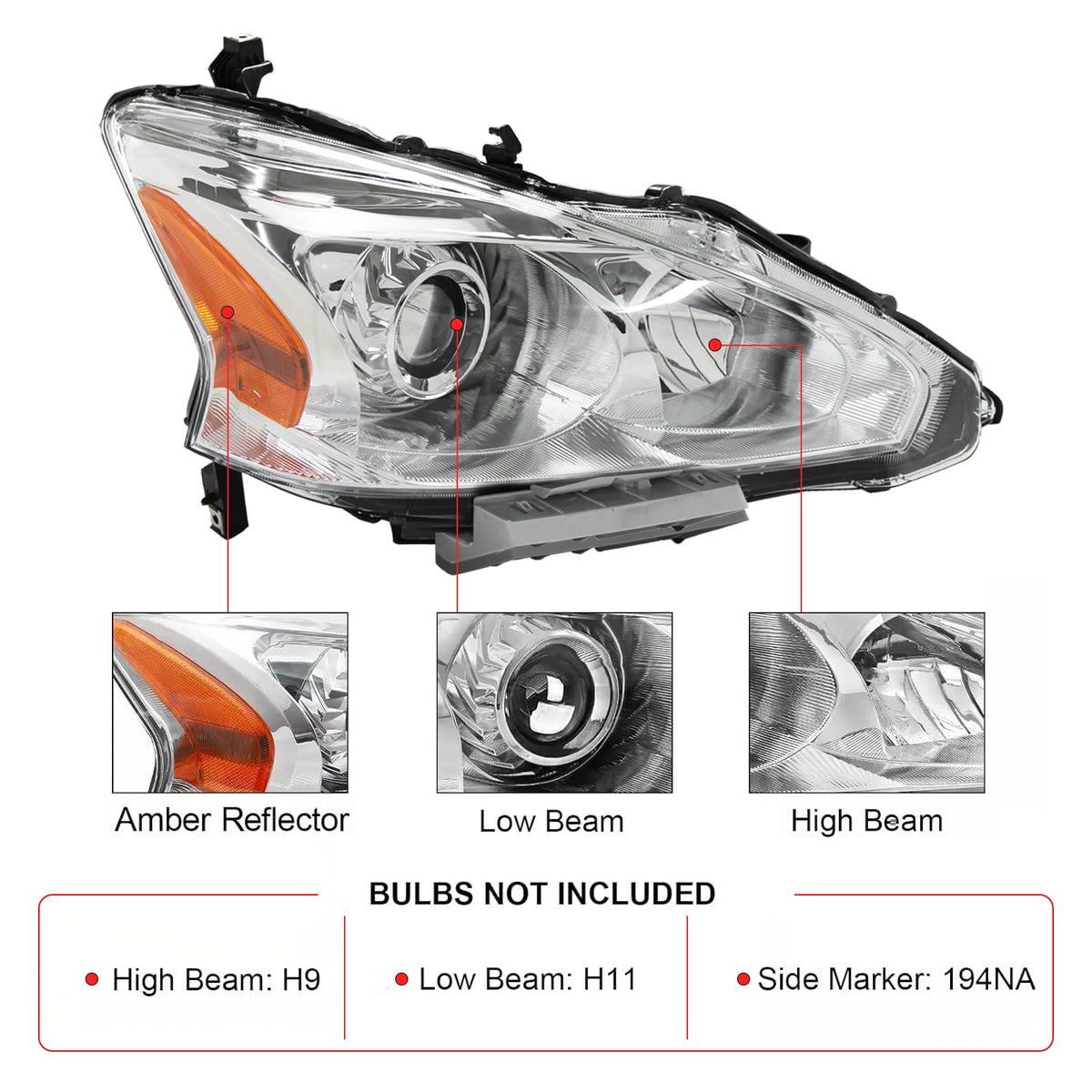 Headlight Assembly Compatible with 2013 2014 2015 Nissan Altima 4-Dr Sedan