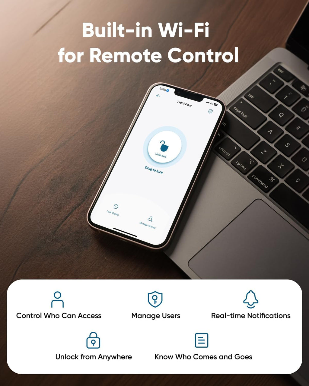 Smart Lock C30, Keyless Entry Door Lock, Built-in WiFi Keypad Deadbolt for Front Door, No Bridge Required, Easy