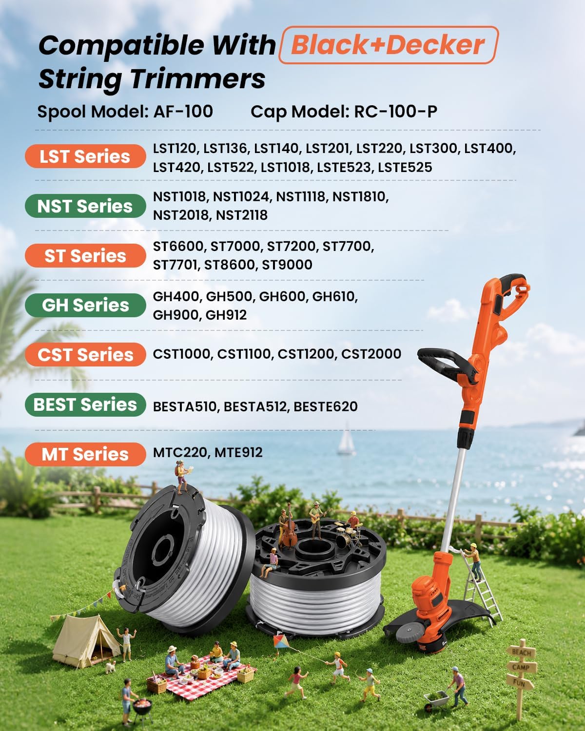Weed Eater String Compatible with Black+Decker, AF-100 0.065" Weed Wacker String Refill 360ft Automatic Feed String