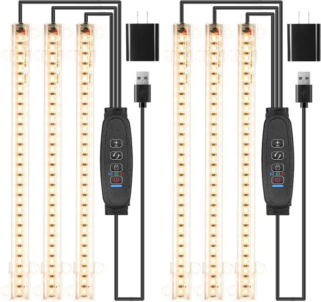 LED Grow Light Strips, Grow Lights for Indoor Plants Full Spectrum 3000K, Plant Light Bar with 3/9/12H Timer, 10
