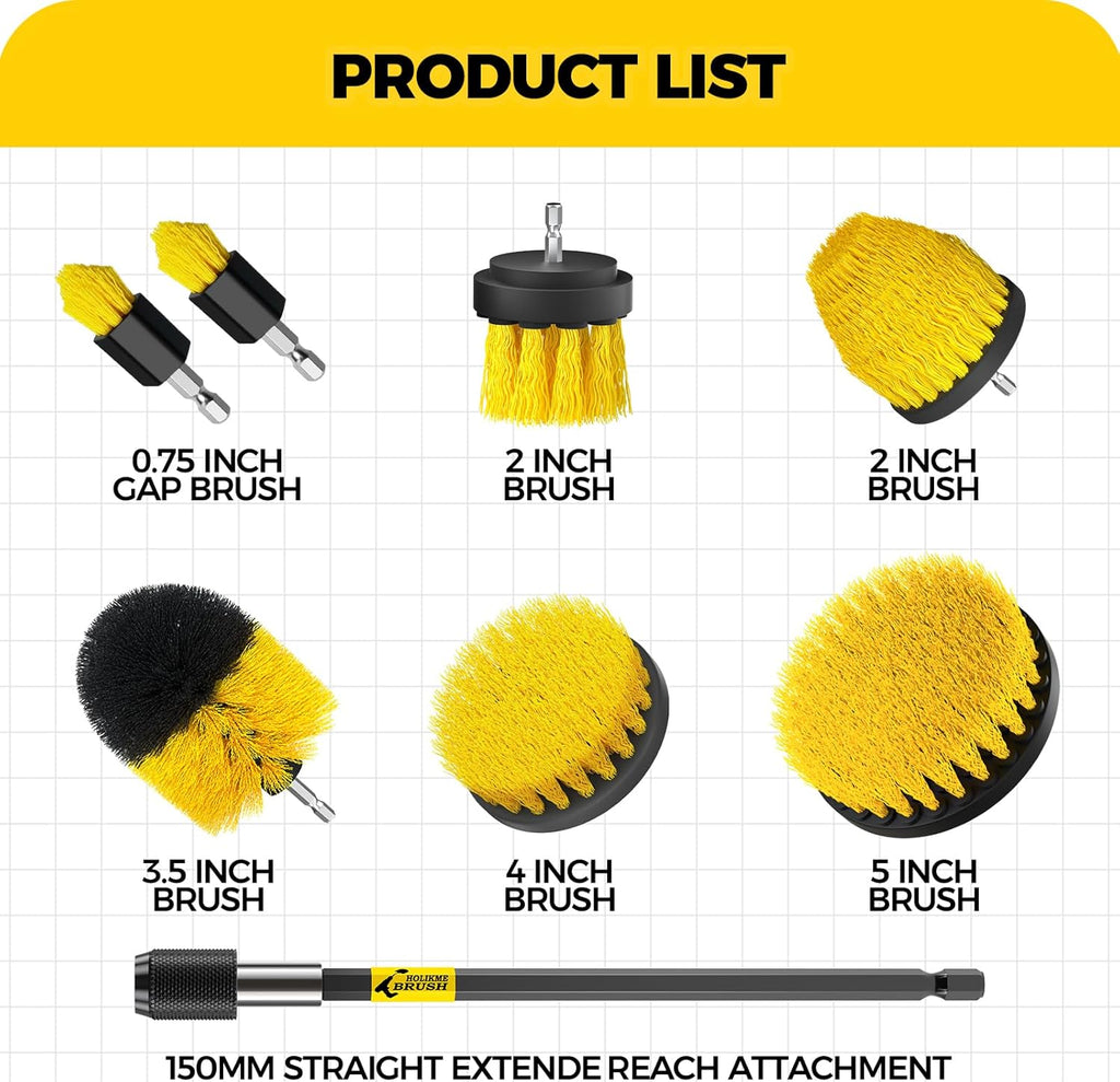 8 Piece Drill Brush Attachments Set, Power Scrubber with Extend Long Attachment，Cleaning Supplies for Bathtub
