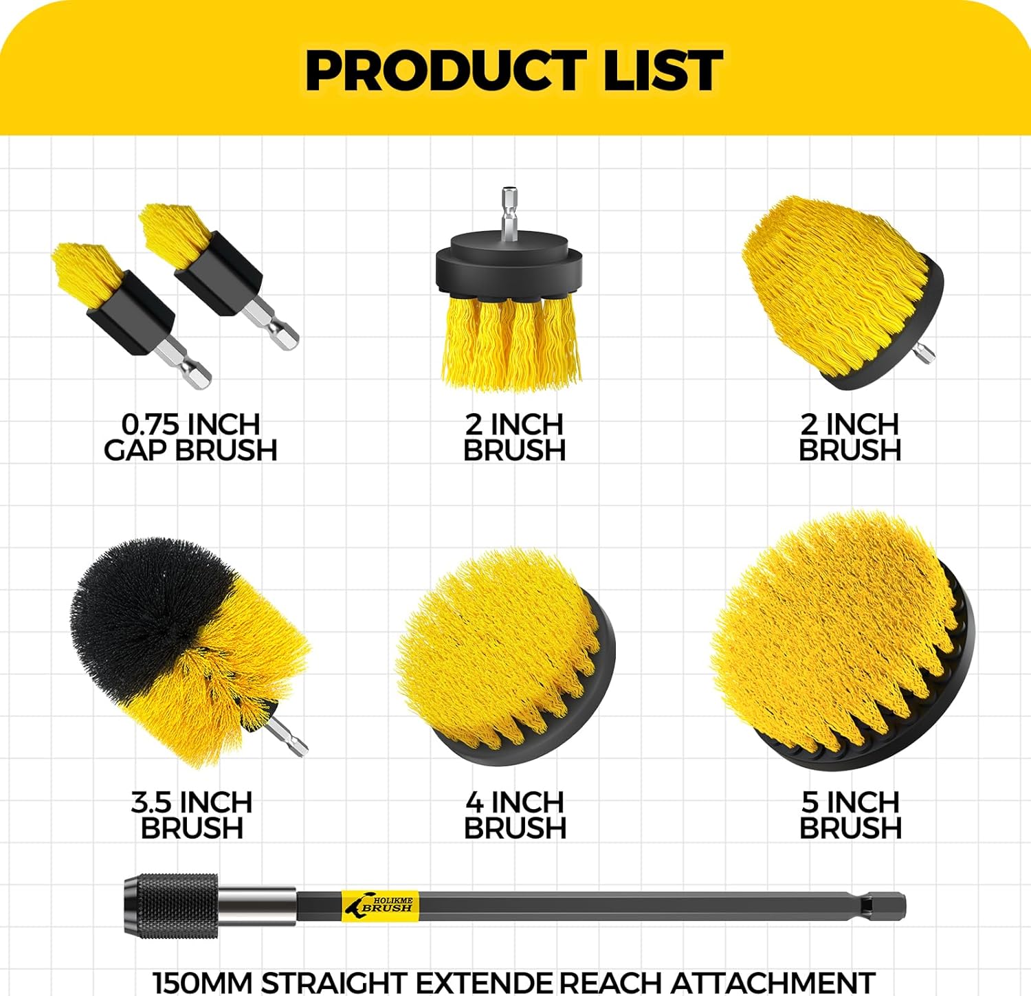 8 Piece Drill Brush Attachments Set, Power Scrubber with Extend Long Attachment，Cleaning Supplies for Bathtub