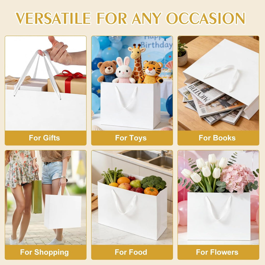 3 Pack Extra Large White Gift Bags with Handles & 6 Tissue Papers