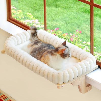 SnugCloud Cat Window Perch with 4-Sided Bolster - Orthopedic Cat Hammock for Window Sill - Solid Hardwood & Metal