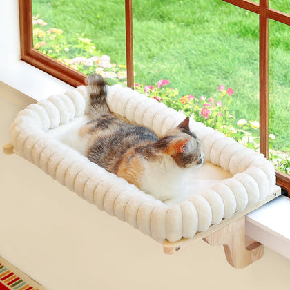 SnugCloud Cat Window Perch with 4-Sided Bolster - Orthopedic Cat Hammock for Window Sill - Solid Hardwood & Metal