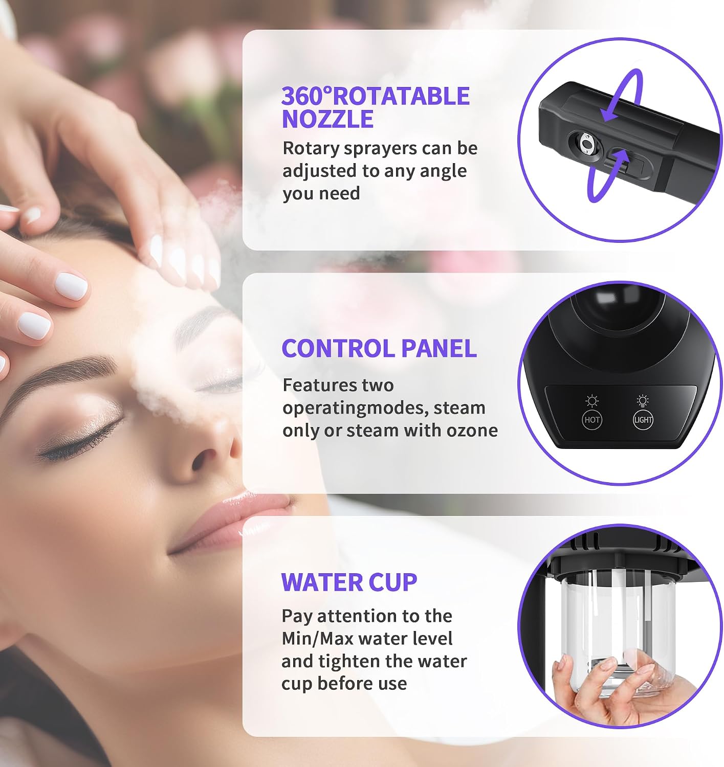 Professional Facial Steamer with Ozone & Magnifying Lamp | 2-in-1 Hot Steam for Salon Home Spa,Face Esthetician Steamer.