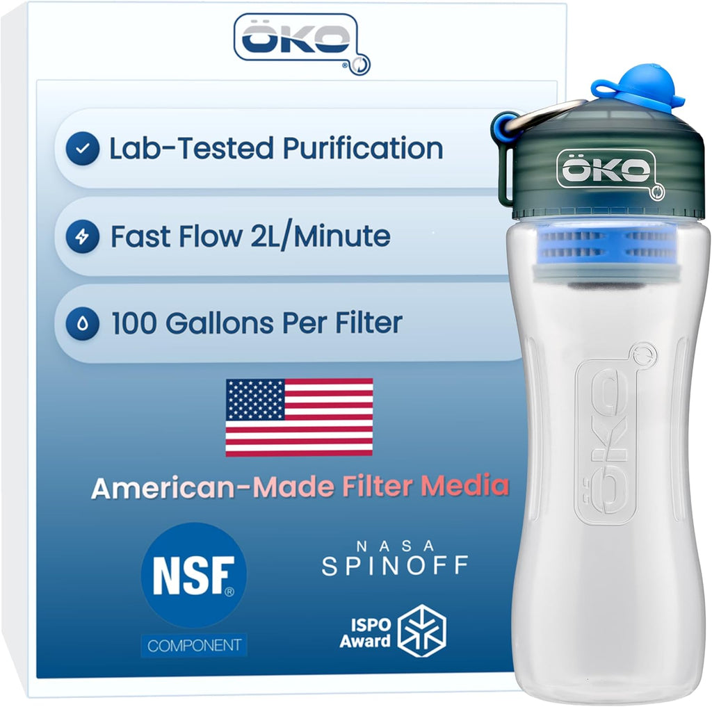 ÖKOH2O Purification Water Bottle with Advanced Filtration, Arctic, 22oz | BPA-Free Reusable Bottle, Long Lasting 100
