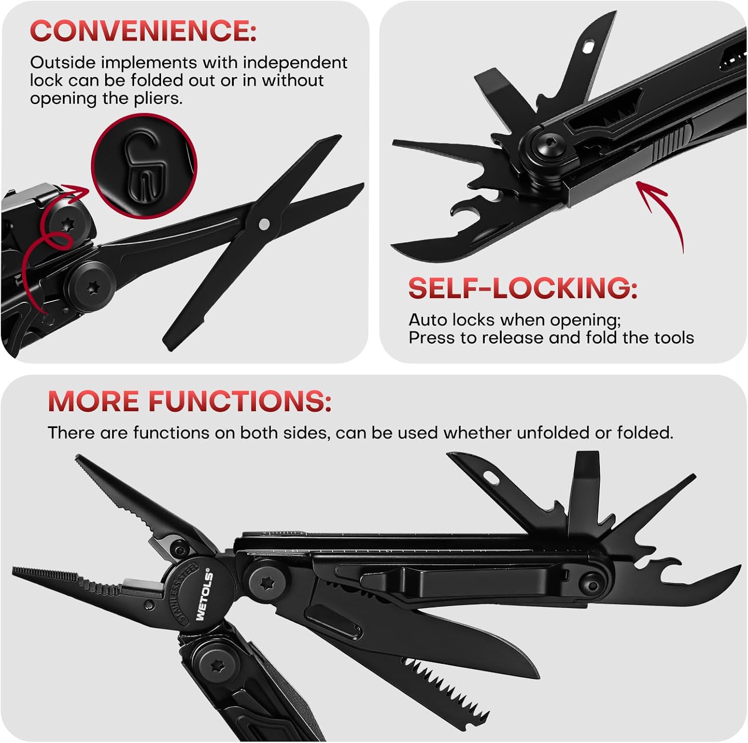 Multitool with Pocket Knife, Stainless Steel Needle Nose Pliers | 27-in-1 Multi Tool with Screwdrivers, Self-locking