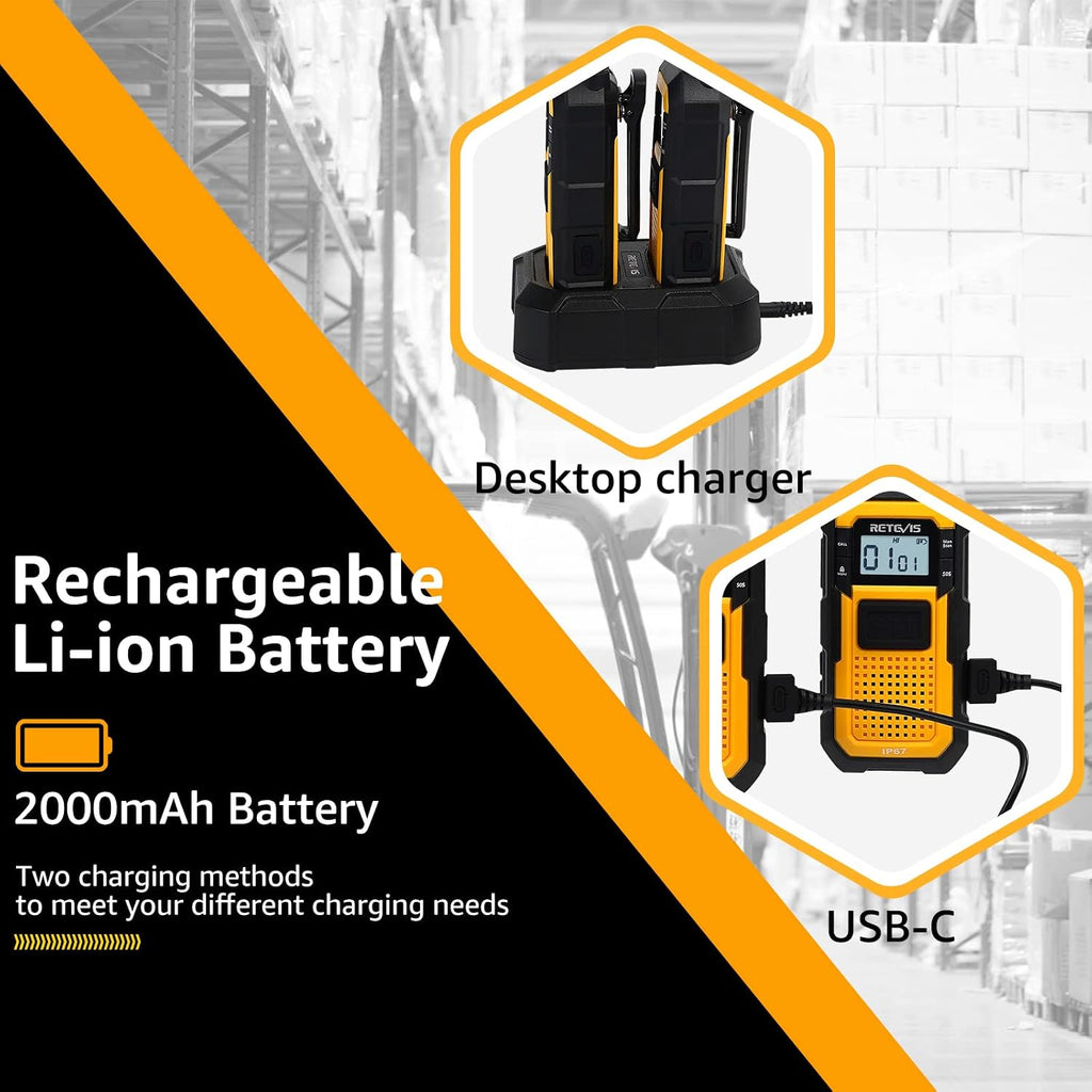 RB48 Military-Standard & IP67 Waterproof Walkie Talkies Long Range | Heavy Duty FRS Two Way Radio for Construction