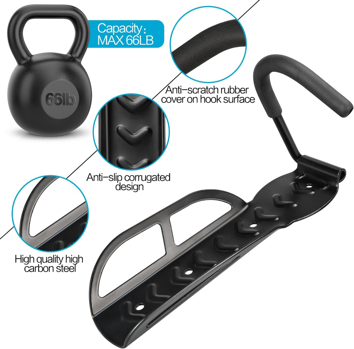 2 Pack Bike Rack Garage Wall Mount, Wall Mount Bike Rack with Screws, Heavy Duty Steel Vertical Bike Hook Holds Up to