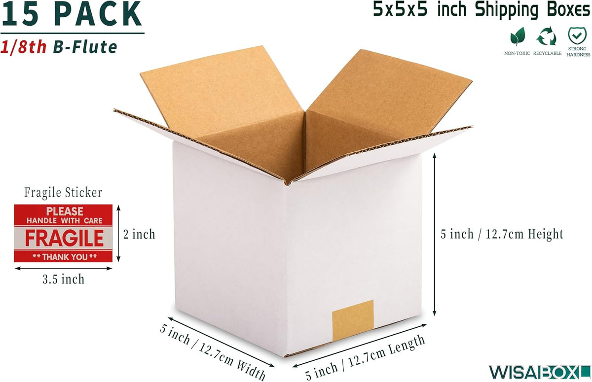 5x5x5 inch Shipping Box for Coffee Mug, Candle, Craft, 15 Pack