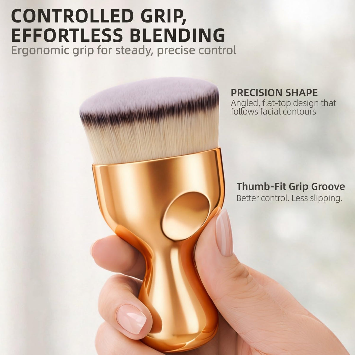 Angled Kabuki Foundation Brush – High-Density Face & Body Blending Makeup Brush for Liquid Foundation, Bronzing