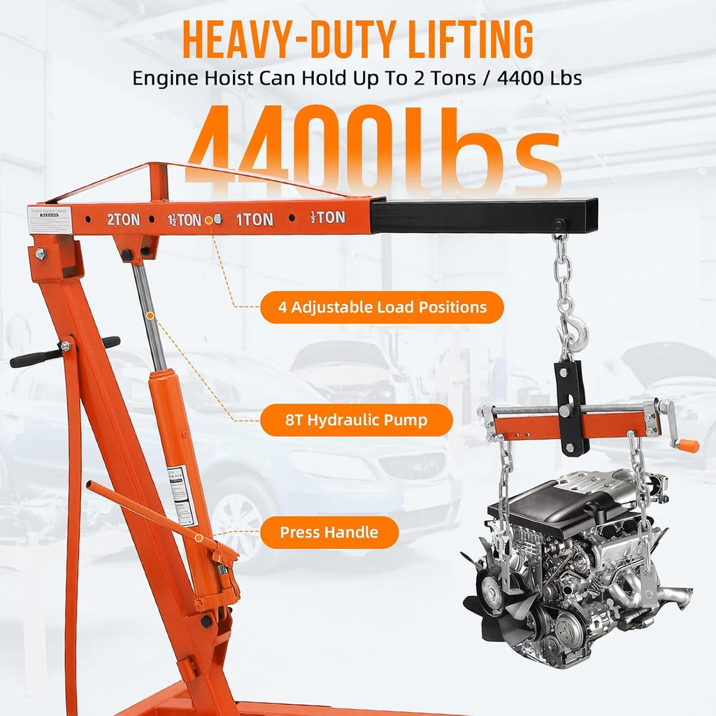 2 Ton Hydraulic Engine Hoist Cherry Picker, 4400LBS, Orange