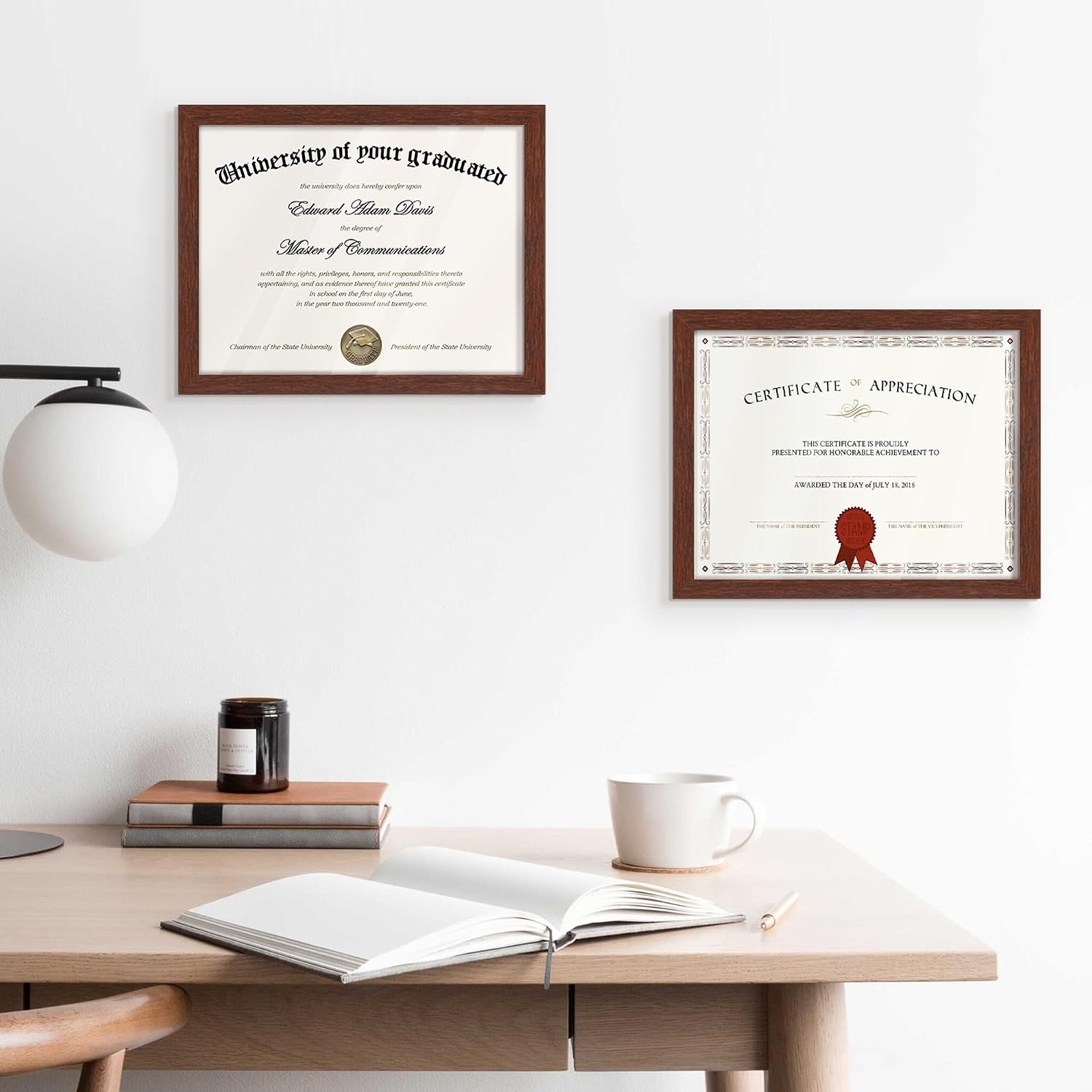 Certificate Frame, 8.5 by 11 Diploma Frames, 1 Pack, Mahogany | Clear Plexiglass, 8.5x11 Document Degree Frames for