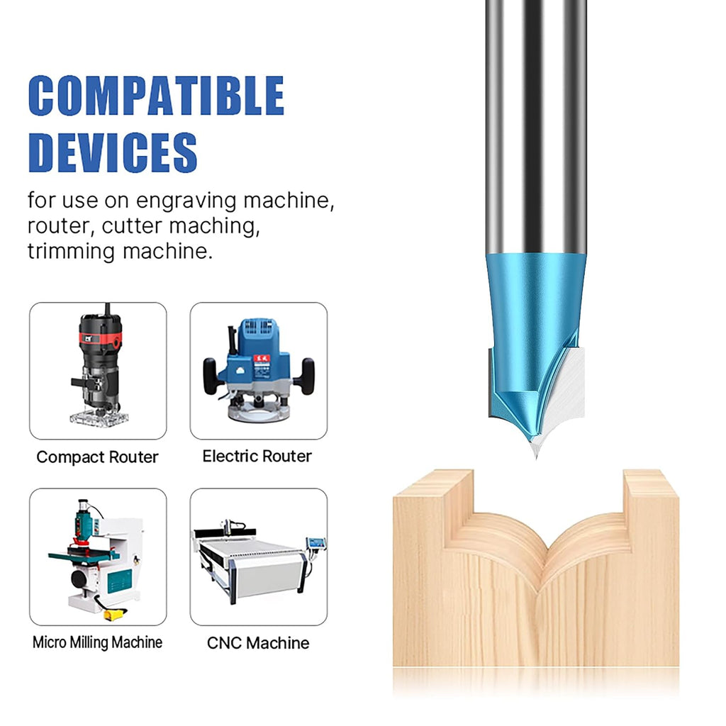 Industrial Groove Point Cutting Roundover Router Bit, 1/4" Shank,Cutting Dia. 1/4", Carbide Roundover Plunge Cutter