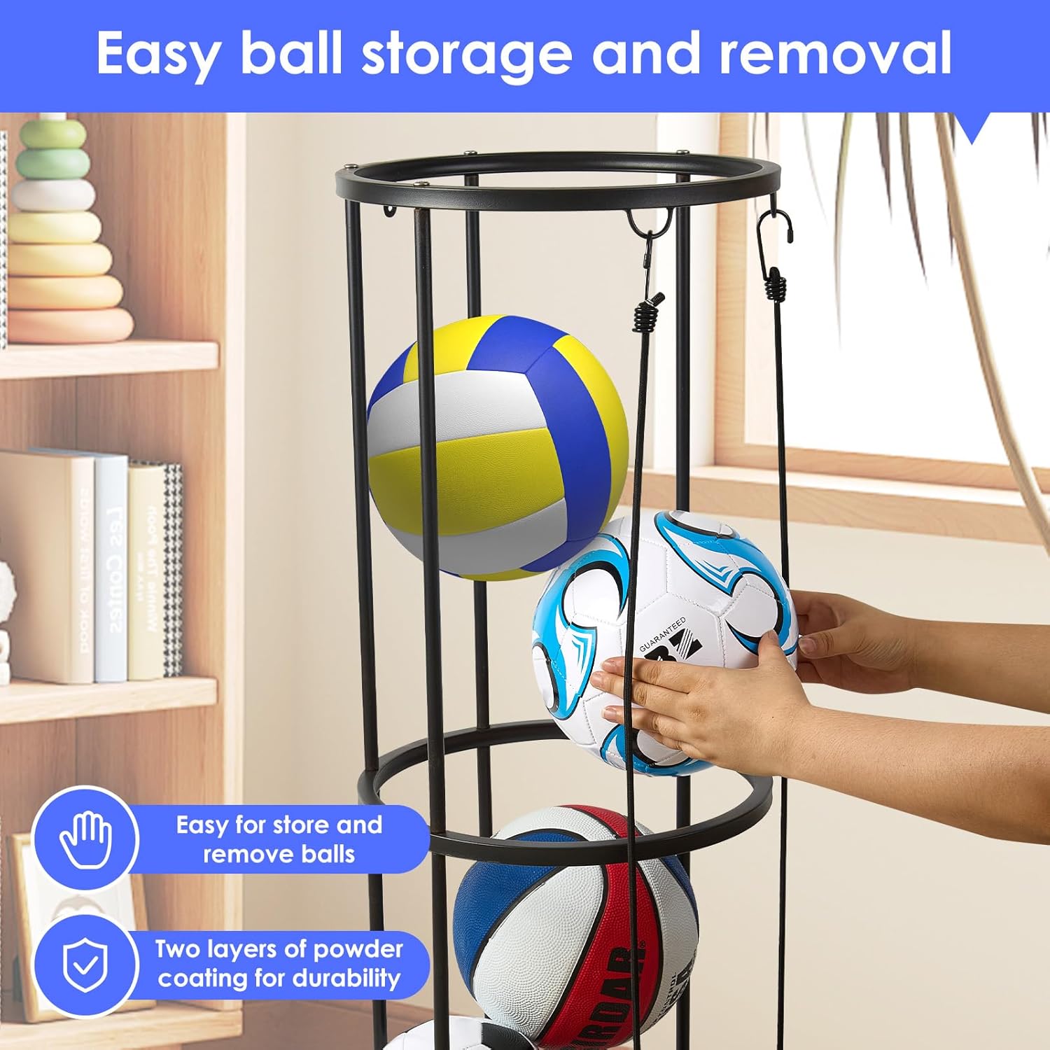 Garage Ball Storage Rack - Wall-Mounted Vertical Ball Holder for Basketball, Soccer, Volleyball, Football