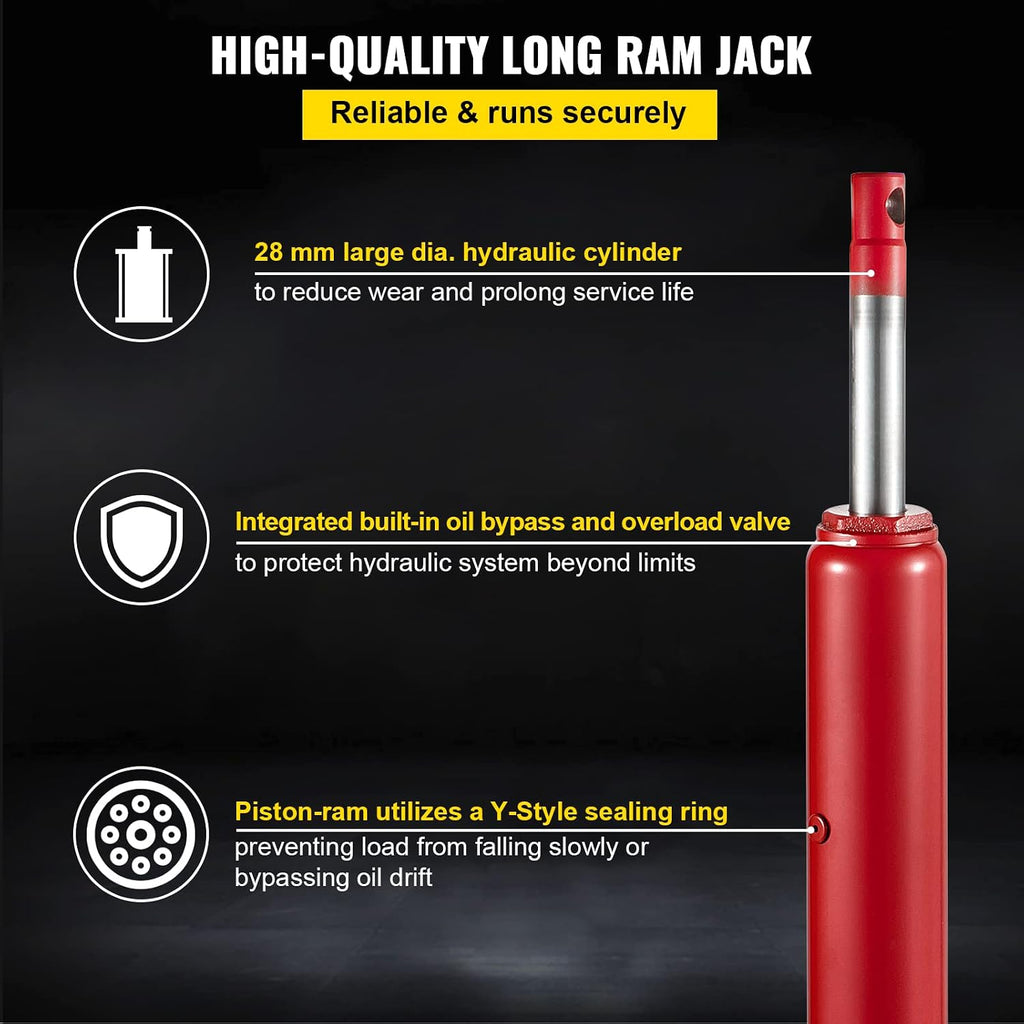 Hydraulic Long Ram Jack, 8 Tons/17363 lbs Capacity, with Single Piston Pump and Clevis Base, Manual Cherry Picker