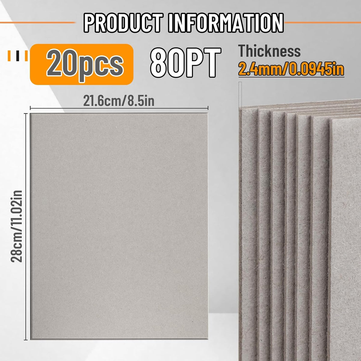 20Pcs Book Board 8.5 x 11", 80PT Chipboard for Book Binding Cover