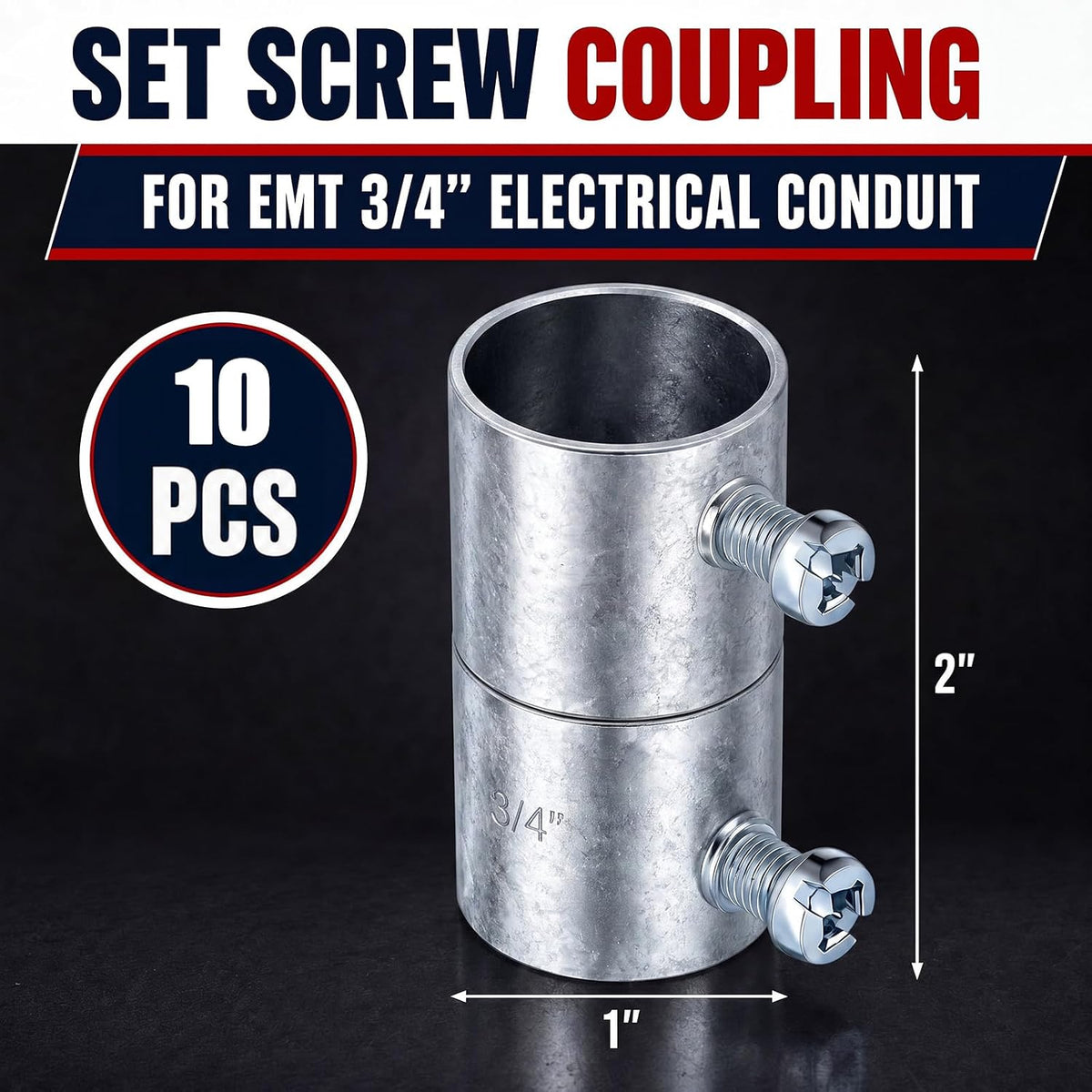 Gisafai 10 Pcs 3/4 Emt Coupling Conduit Fittings Screw Coupling