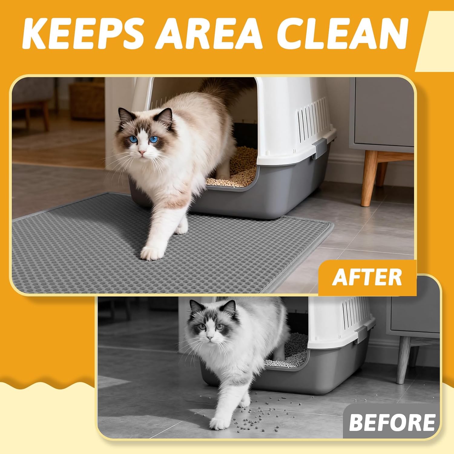 Cat Litter Mat Double Layer Waterproof Urine Proof Trapping Mat 1 Pack (Gray, 30x24 Inch (Pack of 1))