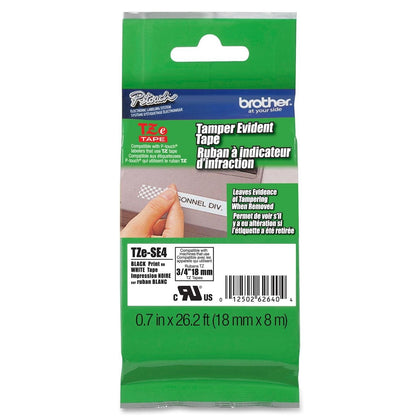 Genuine P-touch TZE-SE4 Tape, 3/4" (0.7") Wide Tamper-Evident Laminated Tape, Black on White, Primarily for Property