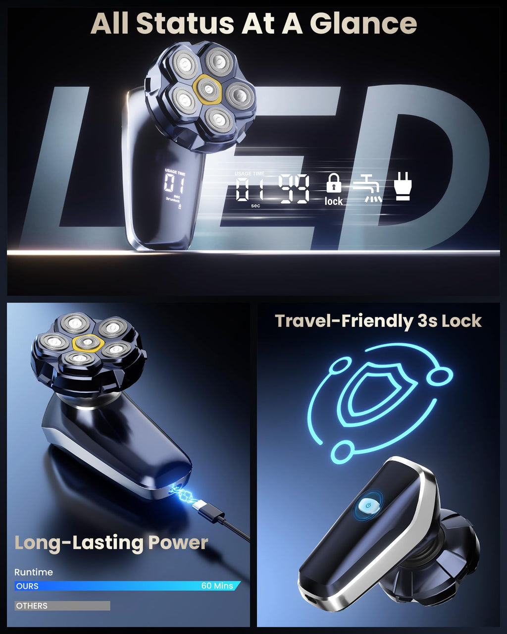 Electric Back Shaver for Men w/Long Handle, 6D Body Shaver Head