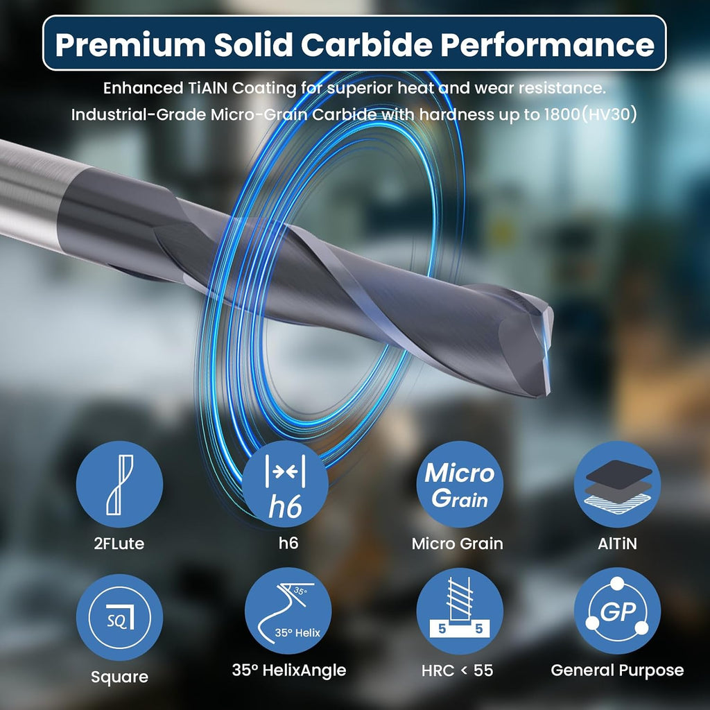 LU&MN Carbide Square End Mill, 2 Flute, 1/8", 5 Piece