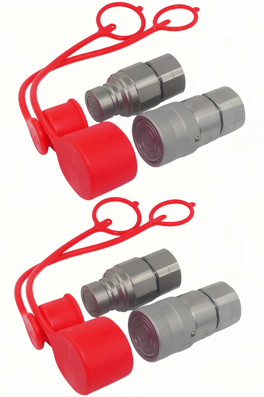 2 Sets LSQ-FF-04 1/2'' NPT ISO16028 Flat Face Hydraulic Quick Connect Coupling BobCat Skid Steer Loader Quick Disconnect Coupler with Dust Caps ISO12.5