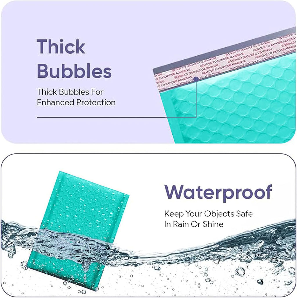 Teal Bubble Mailers 9.5x14.5, Self Seal Poly Padded Envelopes #4, 100 Pack