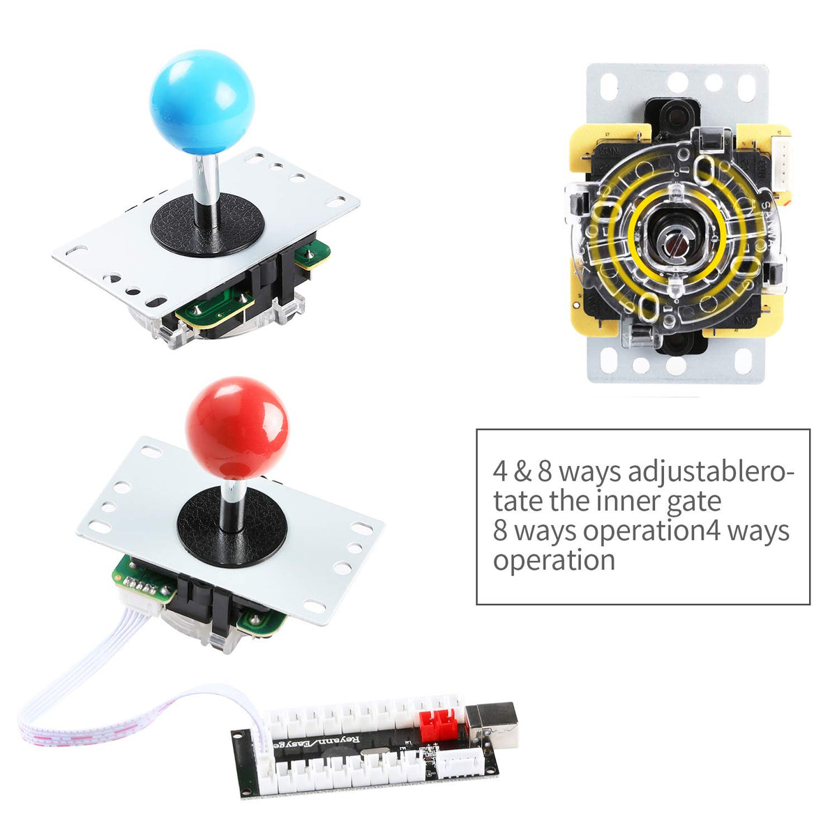 LED Arcade DIY Parts 2x Zero Delay USB Encoder + 2x 8 Way Joystick + 20x LED Illuminated Push Buttons for Mame Jamma