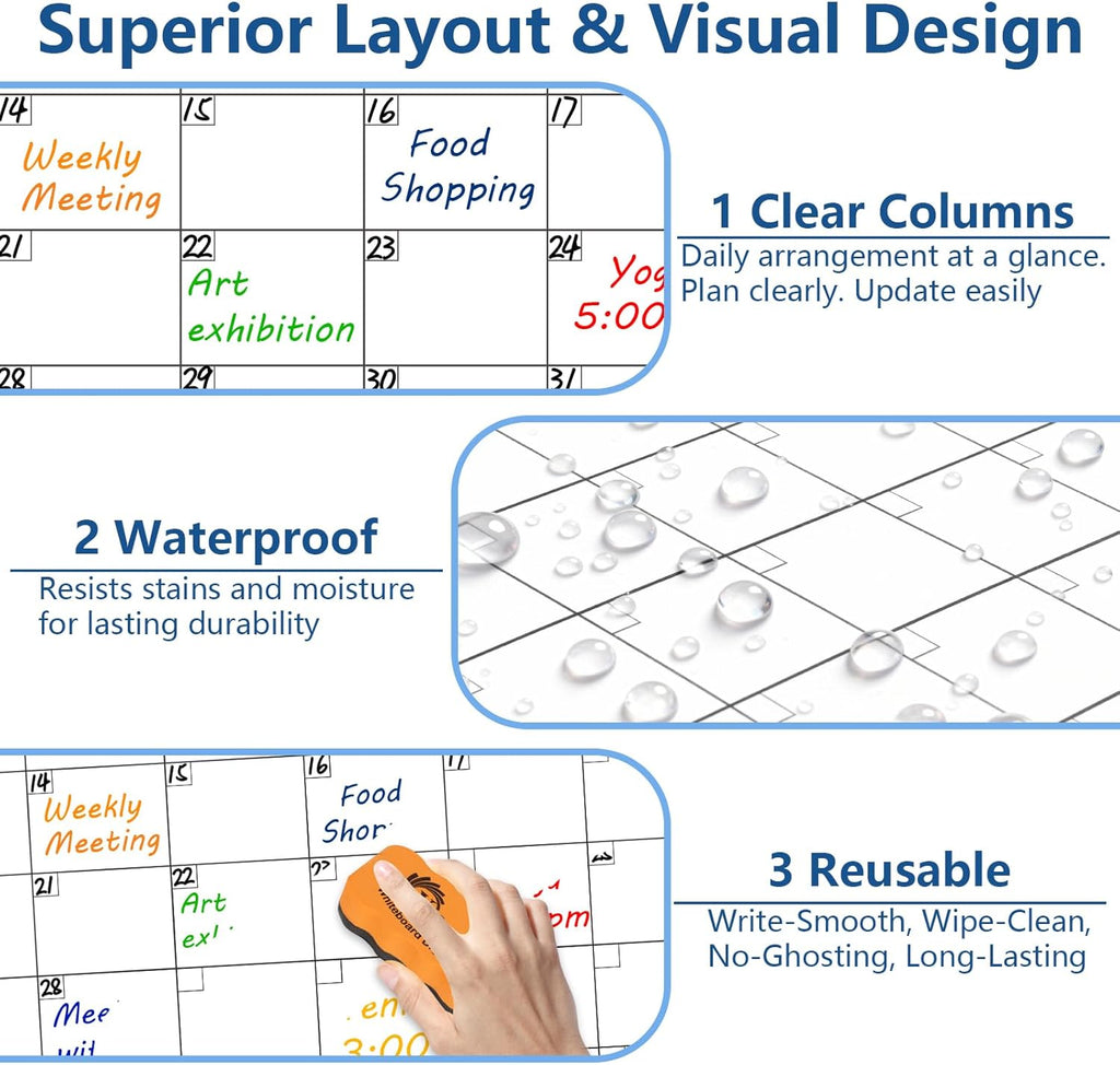 XBoard Dry Erase Calendar Whiteboard 28 X 20 - Combo White Board Calendar Monthly, Magnetic White Board + Corkboard