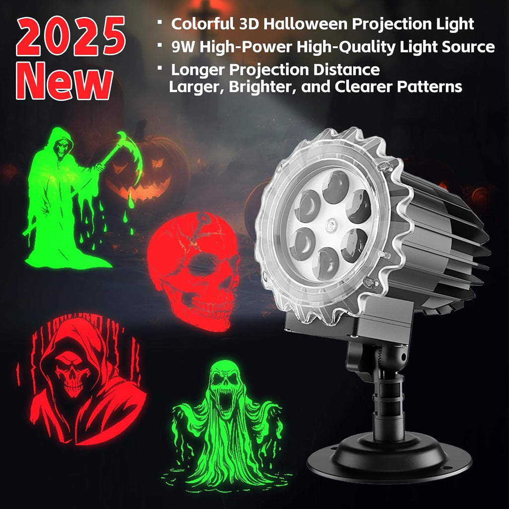 Halloween Projector Lights Outdoor Indoor - 3D Dynamic Red & Green Skull Ghost Skeleton Projector Decorations Lights