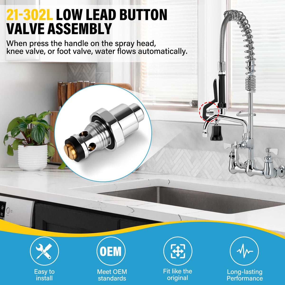 21-302L Low Lead Button Valve Assembly Compatible with all Krowne