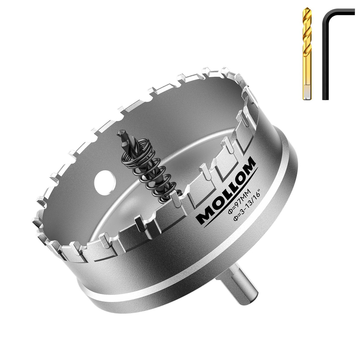 Mollom 3-13/16" (97mm) Heavy Duty Carbide Hole Saw with 2 Pilot Bits