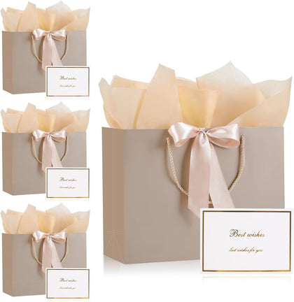 12.6" Medium Size Gift Bags, 4 PCS Gift Bags with 8 Tissue Paper 4 Greeting Cards, Elegant Bag with Handles for