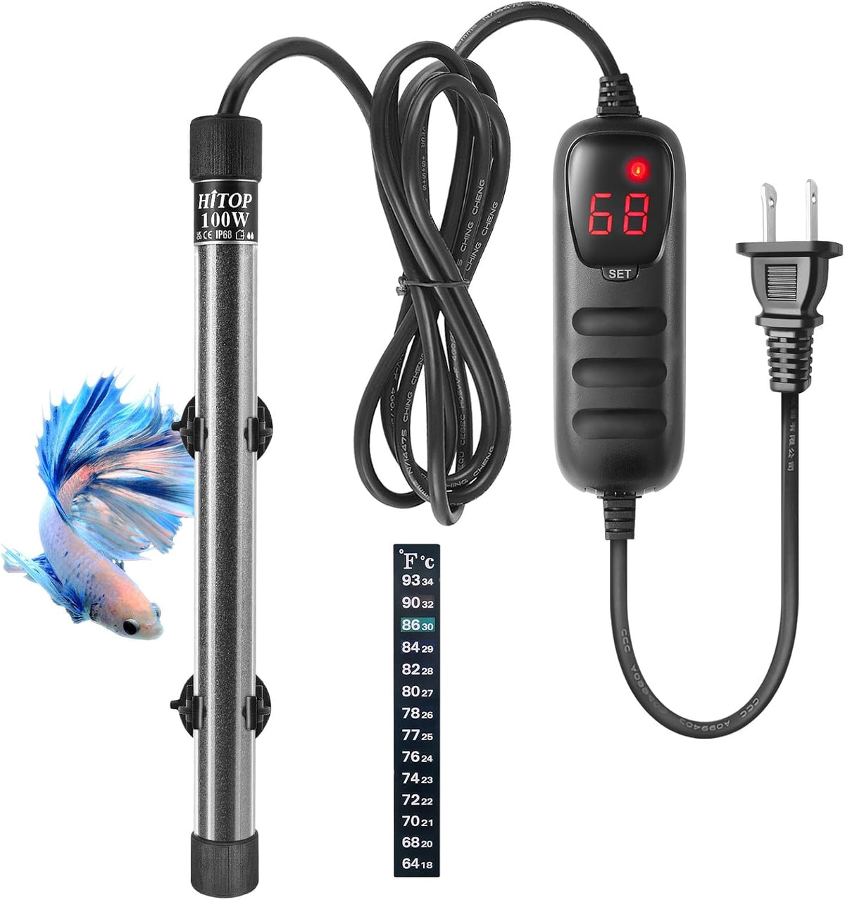 Compact Submersible Aquarium Heater -100w Digital Heater for Fish Tank Turtle Tank