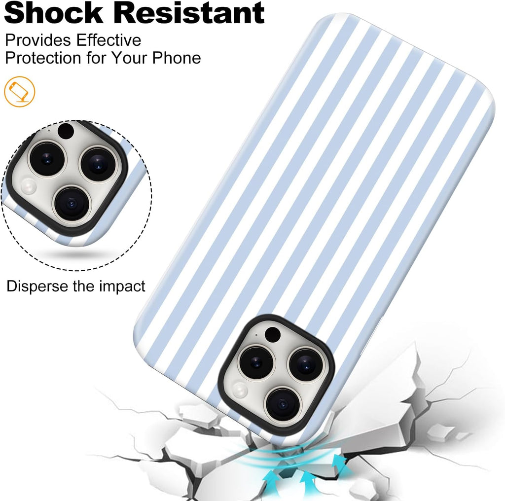 Magnetic for iPhone 11 Case Cute Stripes Phone Case, Blue&White | Aesthetic Striped Shockproof Slim TPU and Hard PC